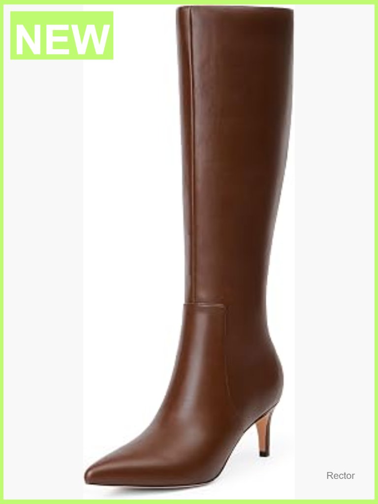 Women's Knee High Pointed Toe Kitten Heel Boots Side Zip Faux Leather